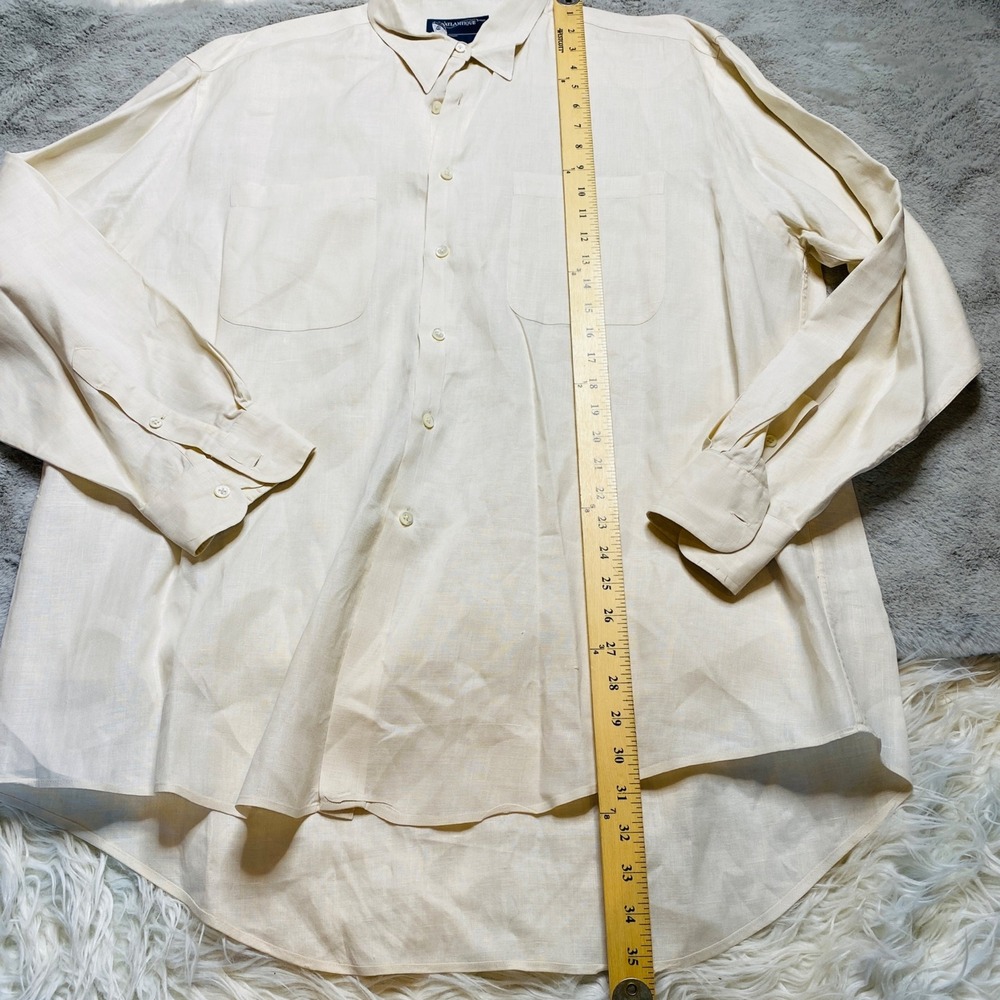 Atlantique Shirt Mens XL Linen Button Up Long Sleeve Pocket Coastal Ivory - Picture 7 of 9